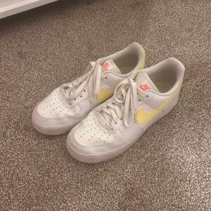 Nike Air Force 1 White and Yellow Sneakers